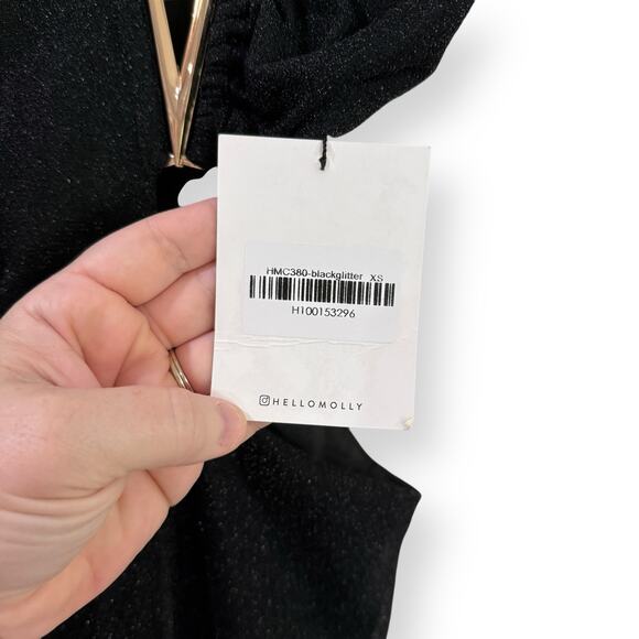 NWT HELLO MOLLY Tempting Decision Mini Dress Black Glitter Size XS Side Cutout - Picture 7 of 13